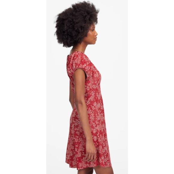 Madewell Ruched‎ Scoopneck Puff Sleeve Mini Dress in Floral Red Size 4 - Picture 4 of 13